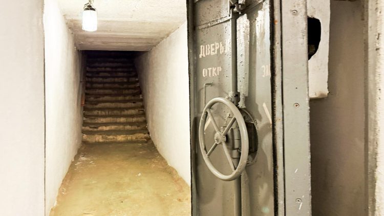 Russia. Kurgan. February 23, 2025. Entrance to the bomb shelter bunker