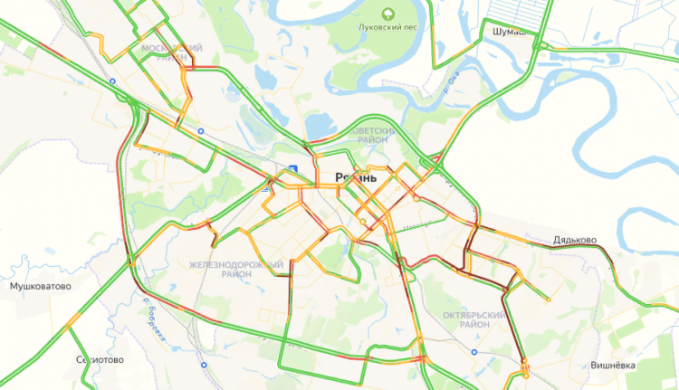 Утром 21 ноября Рязань встала в 10-балльные пробки