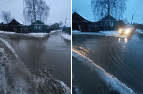 Жители рязанского поселка Борки пожаловались на затопленную проезжую часть