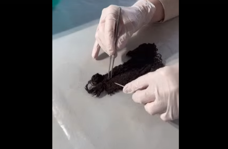 В РИАМЗ восстановили фрагмент шерстяного плетеного текстиля