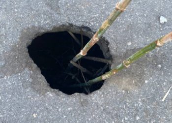 В центре Рязани на пешеходной улице образовалась яма В центре Рязани на пешеходной улице образовалась яма