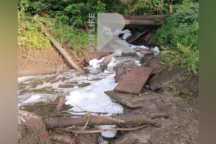 Рязанцы заметили густую пену в ручье в реке Трубеж