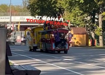 В рязанском Лесопарке засняли подростков-зацеперов на детском паровозике