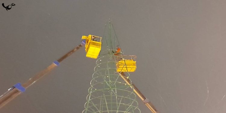 На рязанской площади Победы начали устанавливать новогоднюю ель