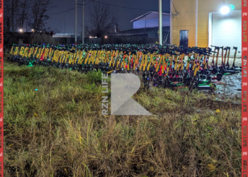В Рязани засняли огромную стоянку электросамокатов