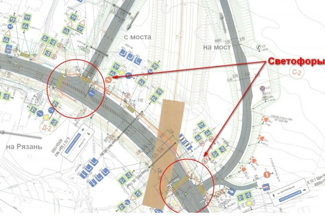 В Сети появилась схема организации движения на подъезде к новому мосту через рязанскую Оку