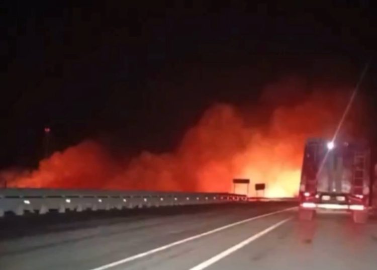 В Рыбновском районе около трассы М5 загорелась трава