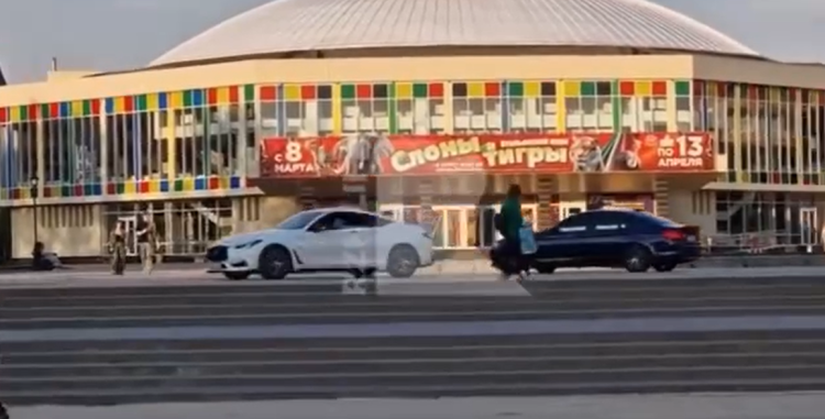 В пешеходной зоне около Рязанского цирка засняли два автомобиля