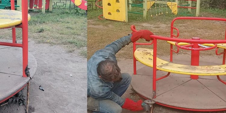 В рязанском Рыбном неизвестные заварили детскую карусель