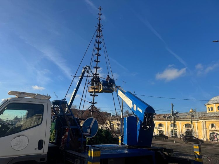 На рязанской площади Ленина собирают 22-метровую новогоднюю ель