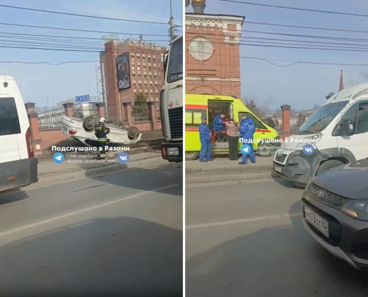 Около рязанского ТД "Барс" перевернулась легковушка