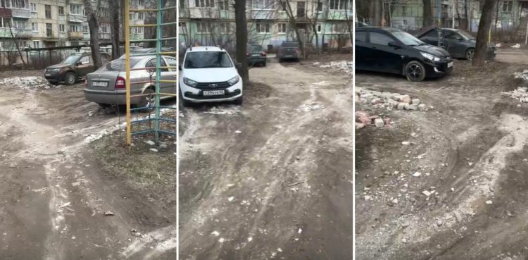 Рязанец пожаловался на заставленную машинами детскую площадку на улице Полетаева