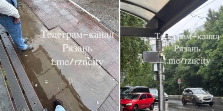 Рязанцы пожаловались на залитую дождем остановку на улице Интернациональной