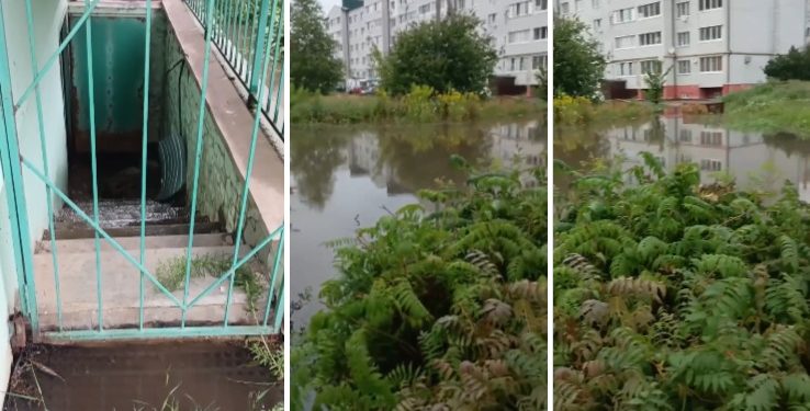 В рязанском Рыбном местные жители самостоятельно выкачивают воду из подвала после ливней