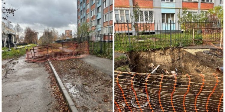 Рязанцы пожаловались на раскопанную дорогу у школы №60/61 Рязанцы пожаловались на раскопанную дорогу у школы №60/61