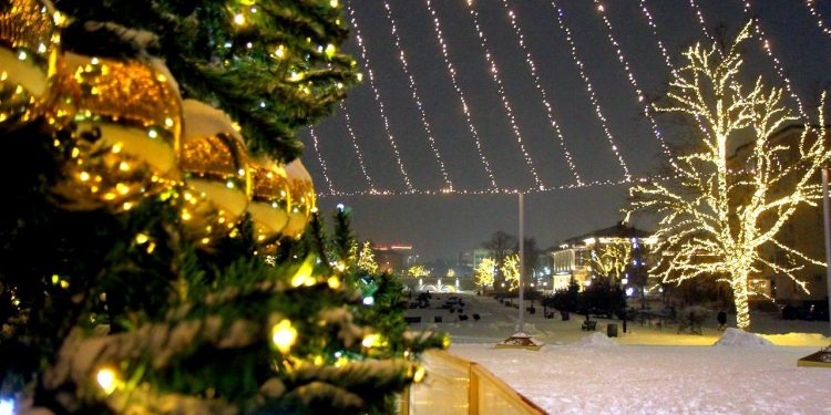 В Рязани начали подключать гирлянды к новогодним елям