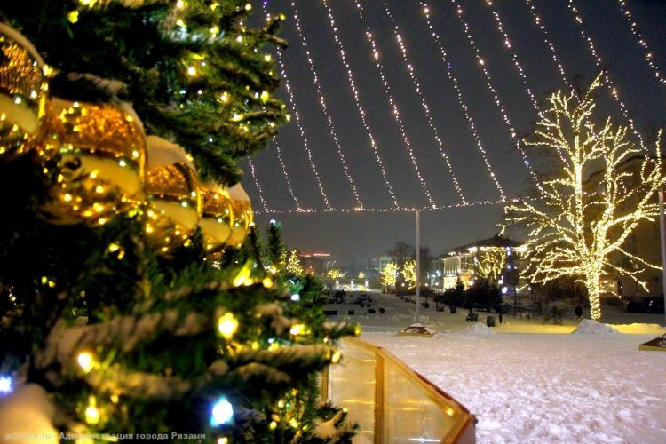В Рязани начали подключать гирлянды к новогодним елям
