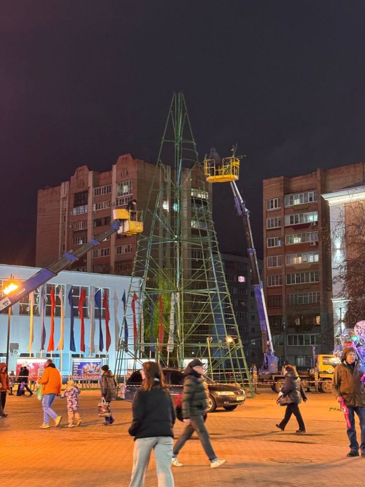 На рязанской площади Победы начали устанавливать новогоднюю ель