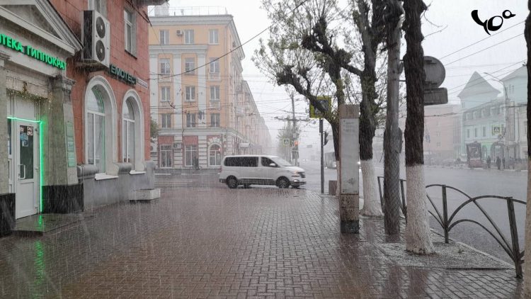 Рязанцы засняли сильный снегопад в центре города 27 апреля