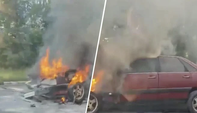 Автомобиль сгорел на Михайловском шоссе в Рязани