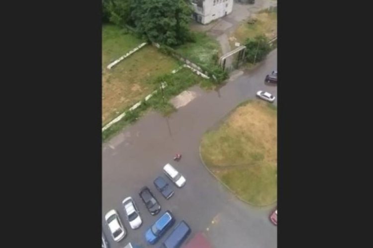 Огромная лужа затопила двор в Рязани