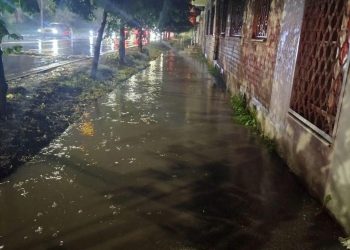 Горожане пожаловались на огромные лужи на тротуаре в центре Рязани