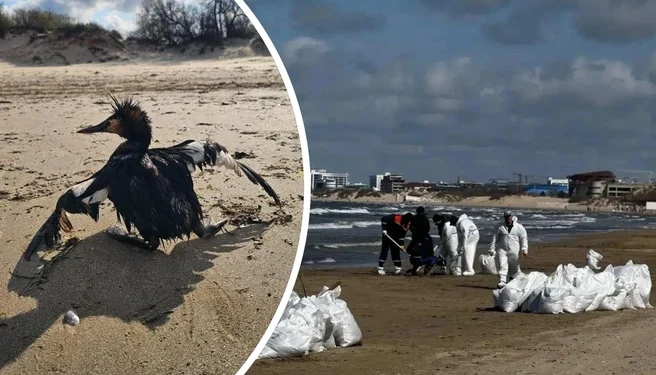 Мазут продолжает губить птиц на пляжах Анапы
