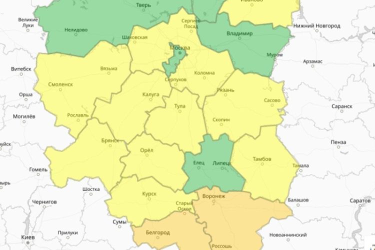 В Рязанской области действует желтый уровень погодной опасности