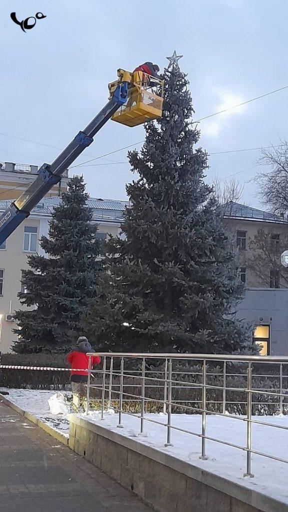 В центре Рязани украшают новогодние елки