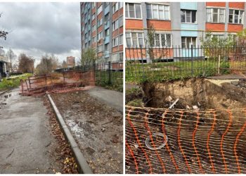Рязанцы пожаловались на раскопанную дорогу у школы №60/61 Рязанцы пожаловались на раскопанную дорогу у школы №60/61
