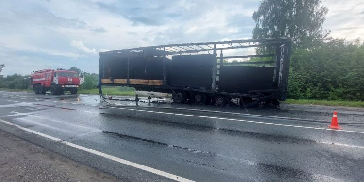 На въезде в рязанское Путятино сгорела фура