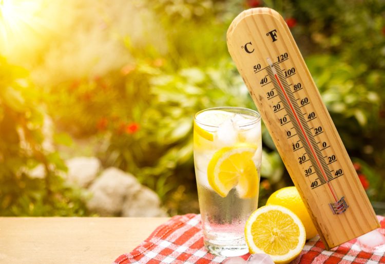thermometer shows a high temperature during heat wave