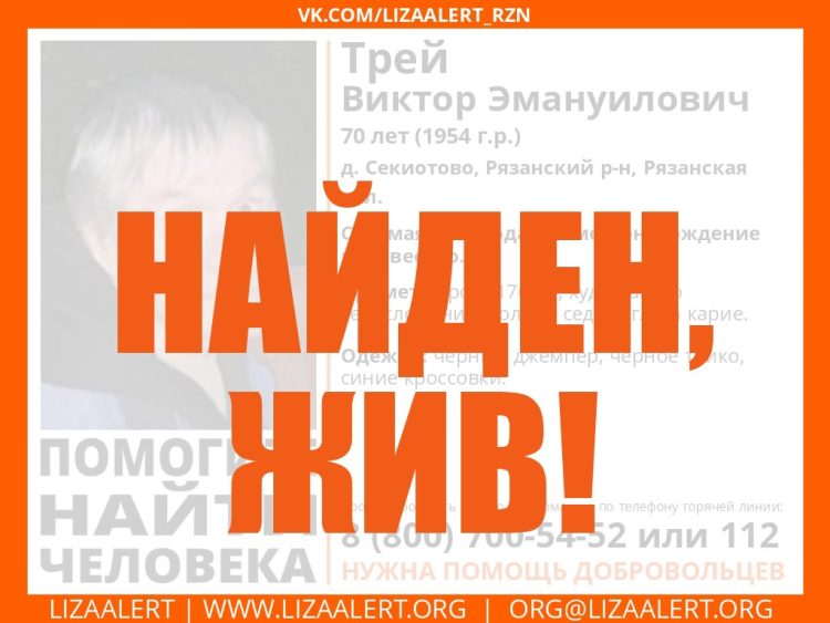 Пропавшего под Рязанью 70-летнего мужчину нашли живым